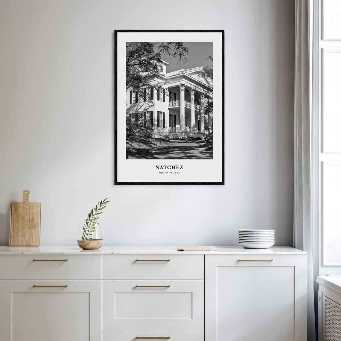 Natchez Mississippi Antebellum Mansion Black And White Travel Poster - Image 2