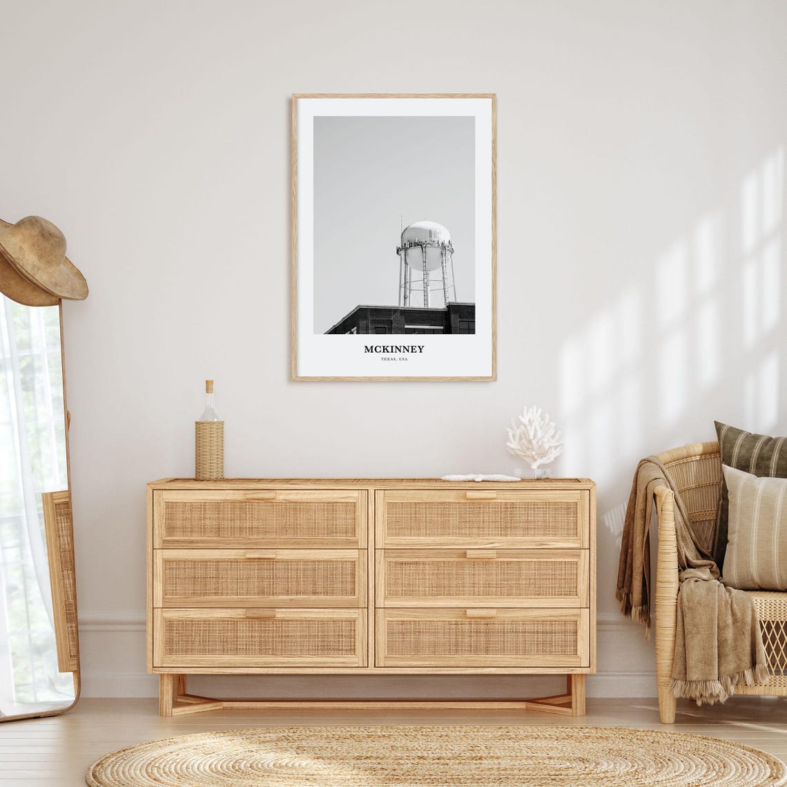 McKinney Texas Vintage Water Tower Minimal Black White Photo Poster - Image 3