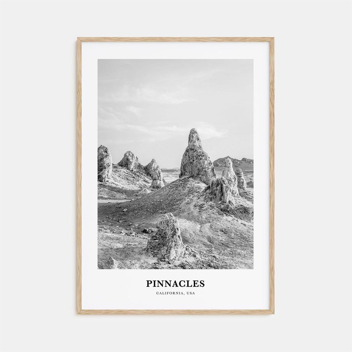 Pinnacles California Desert Rock Spires Black and White Poster