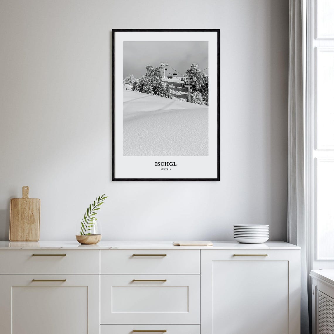 Ischgl Austria Ski Resort Gondola Snow Black and White Poster - Image 2