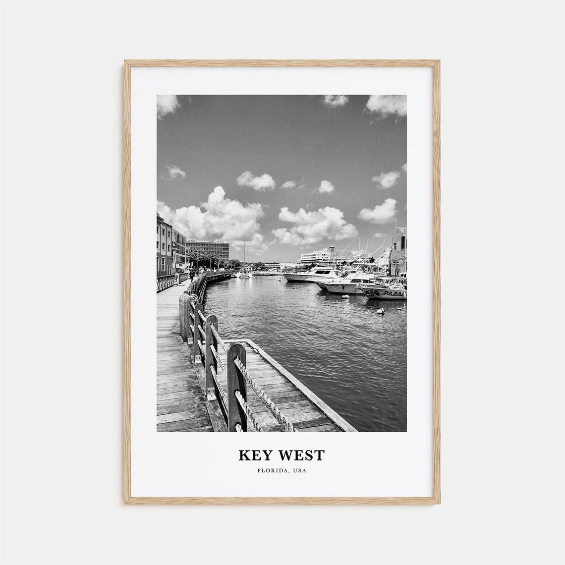 Key West Florida Black and White Marina Boardwalk Harbor Poster