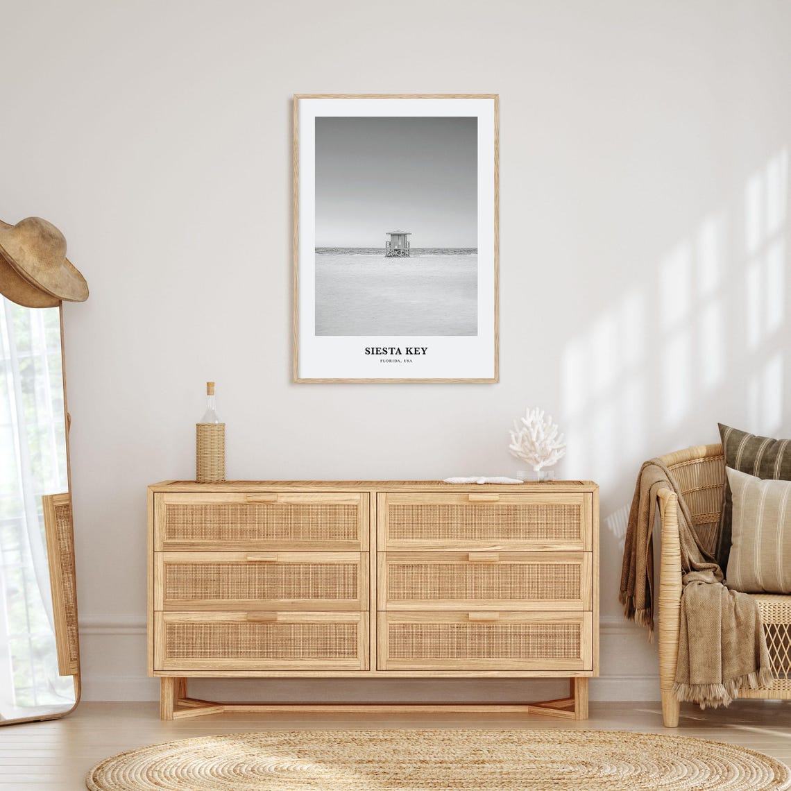Siesta Key Beach Lifeguard Tower Minimalist Black White Poster - Image 3