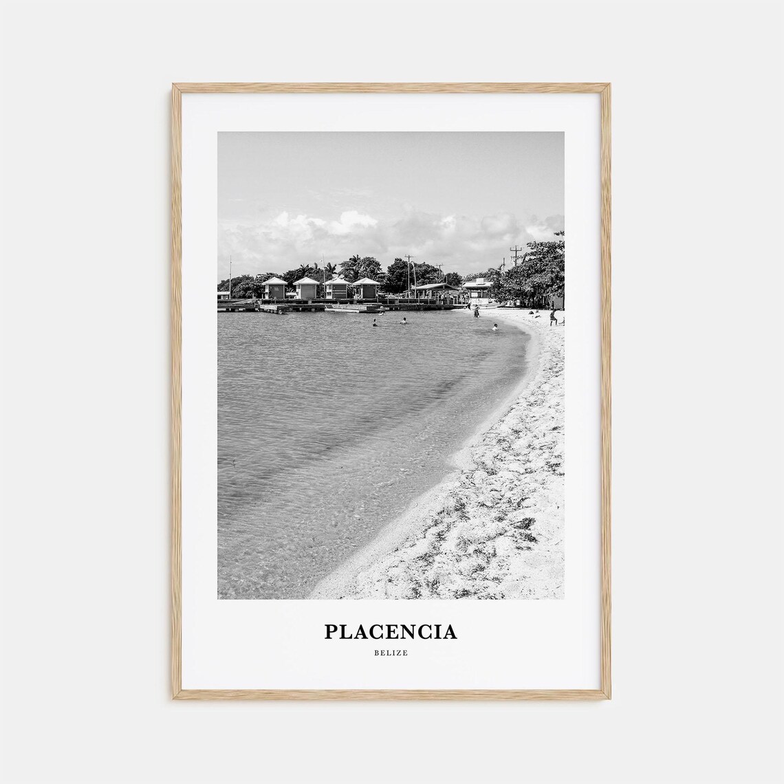 Placencia Belize Beach Cabanas Shoreline Black and White Poster