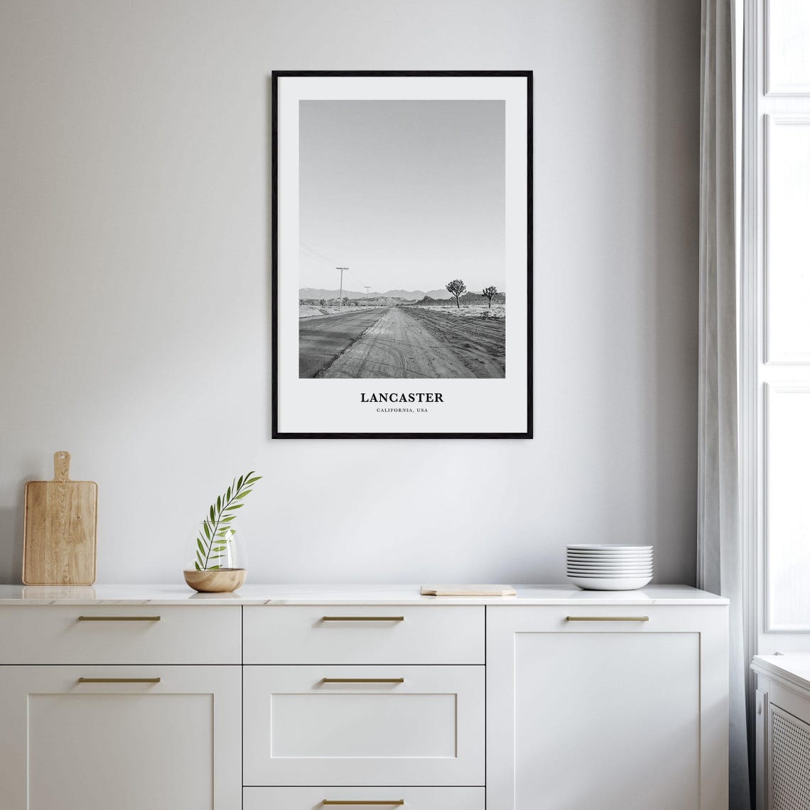 Lancaster Desert Road Black And White California Highway Poster - Image 2