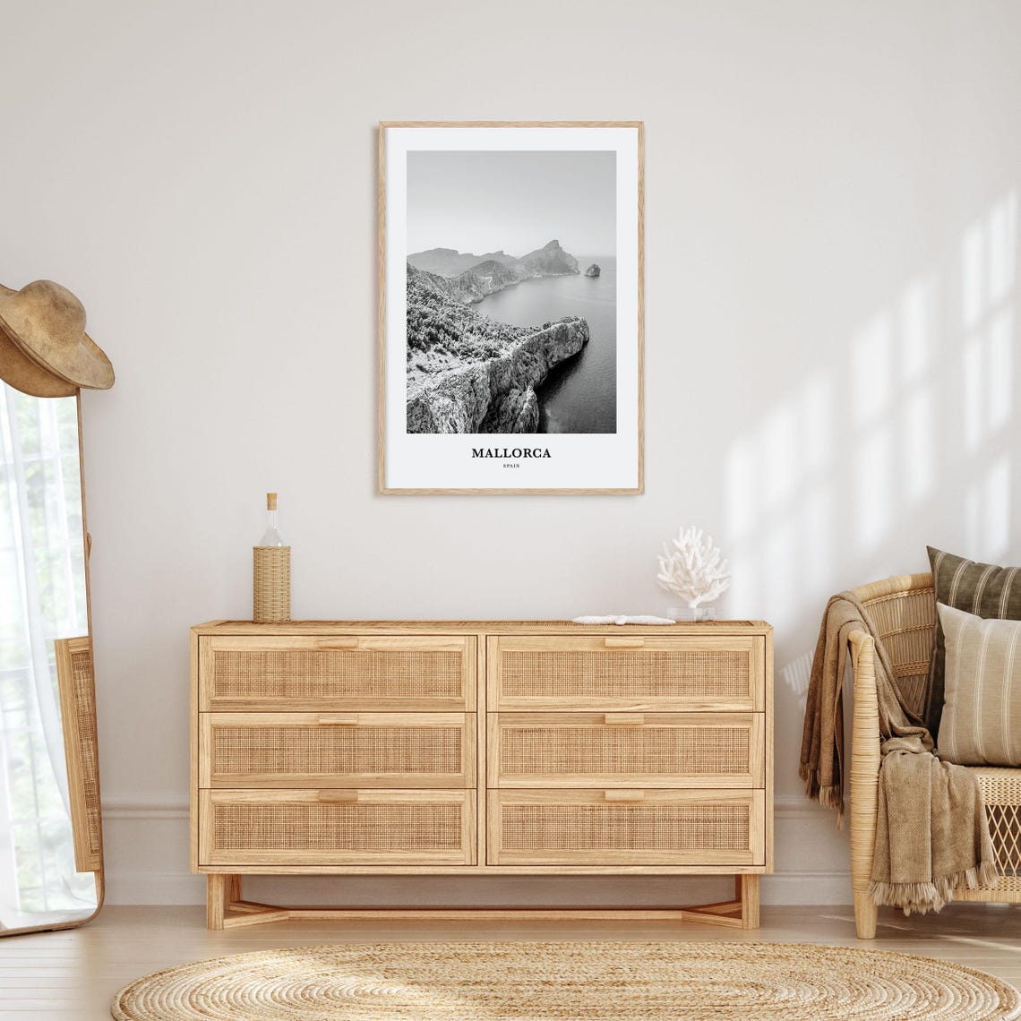 Mallorca Sea Cliffs Black and White Coastal Photography Poster - Image 3