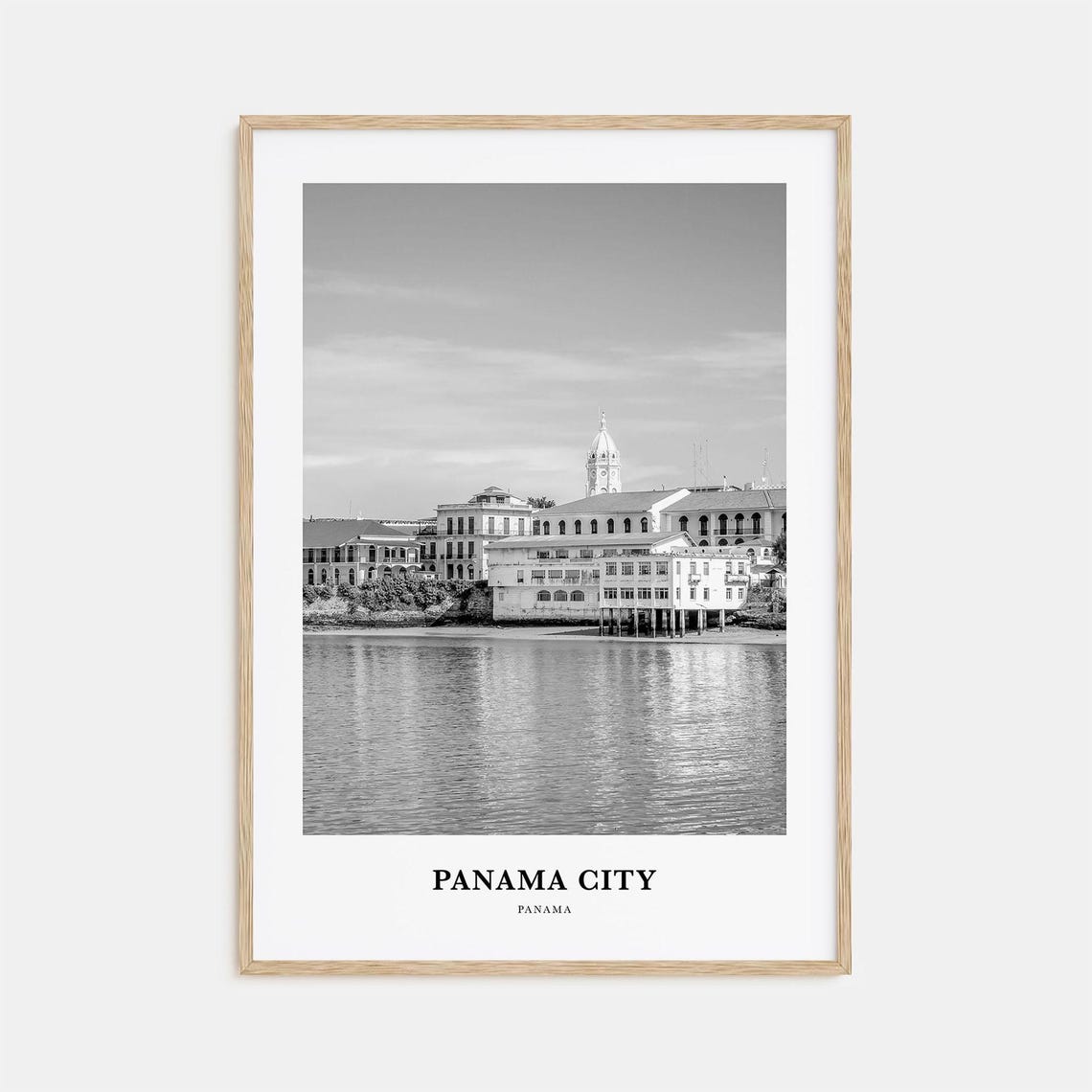 Panama City Panama Historic Old Town Waterfront Black White Poster