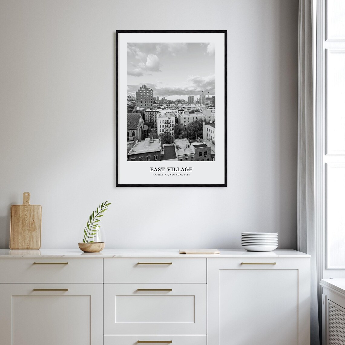 Manhattan East Village Rooftop Skyline Black and White Poster - Image 2
