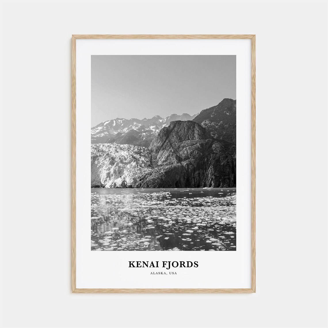 Kenai Fjords Alaska Black and White Tidewater Glacier Bay Poster