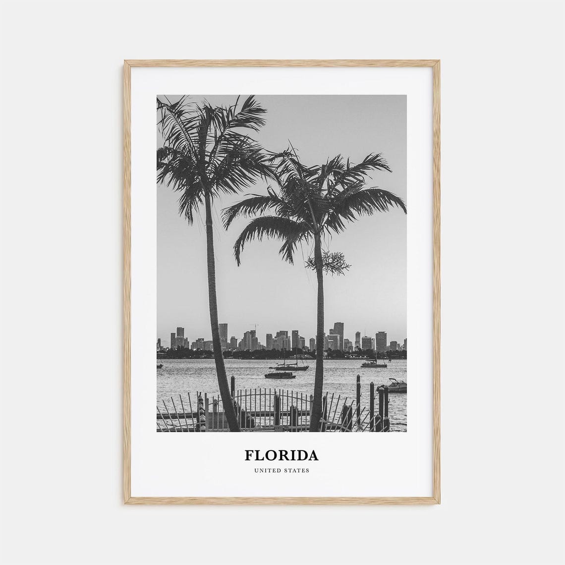 Florida Bay Skyline Twin Palm Trees Black and White Photo Poster