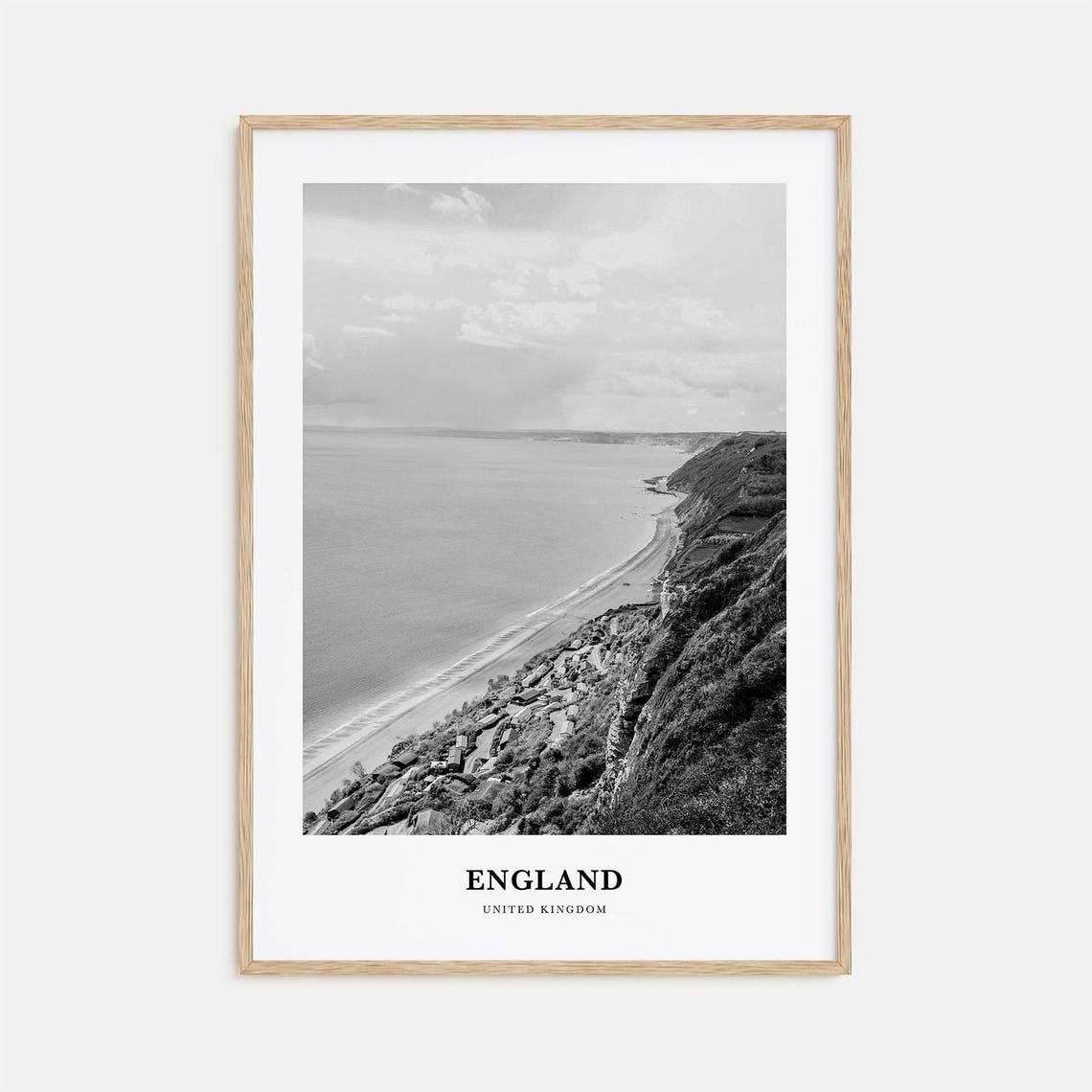 England United Kingdom Coastal Cliffs Beach Black White Poster