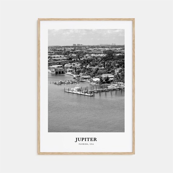 Jupiter Florida Black and White Marina Aerial Waterway Poster