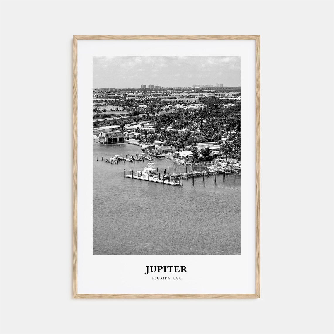 Jupiter Florida Black and White Marina Aerial Waterway Poster
