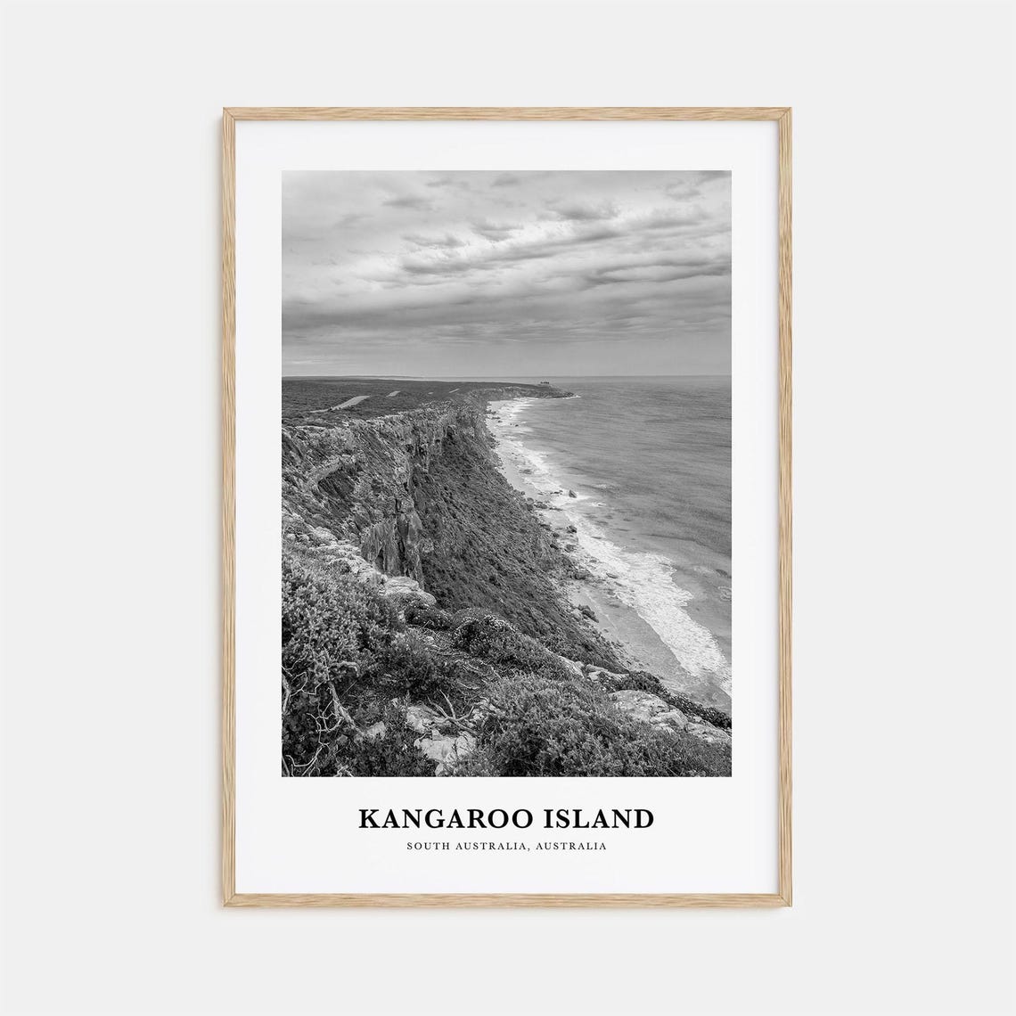Kangaroo Island Australia Black and White Ocean Cliffs Poster