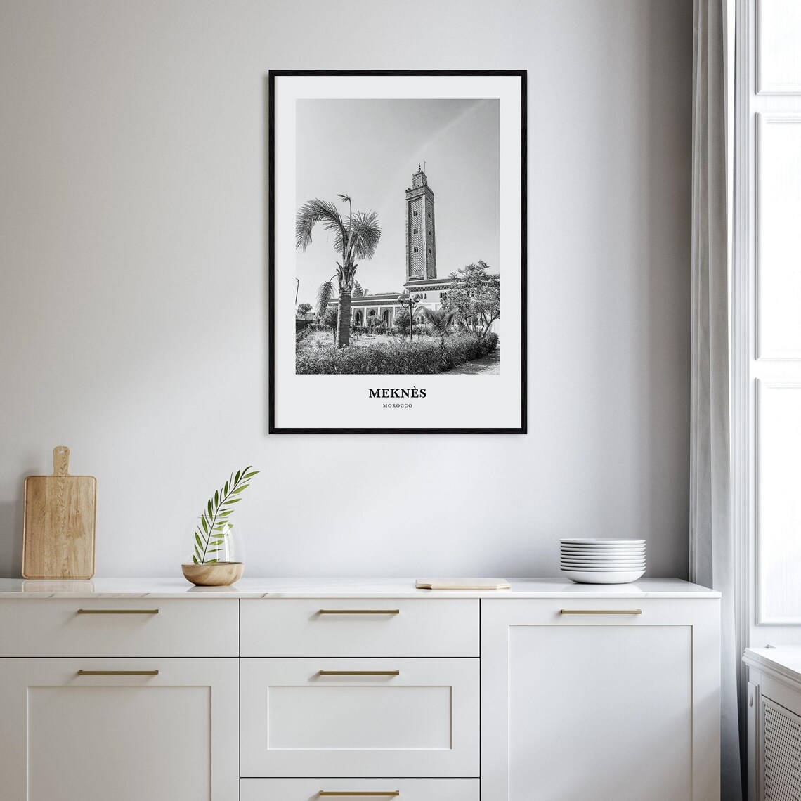 Meknes Morocco Grand Mosque Minaret Black White Photography Art Poster - Image 2