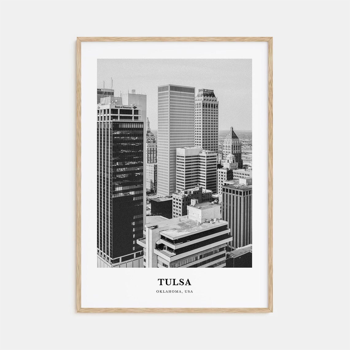 Tulsa Oklahoma Downtown Skyline Black and White Photography Poster