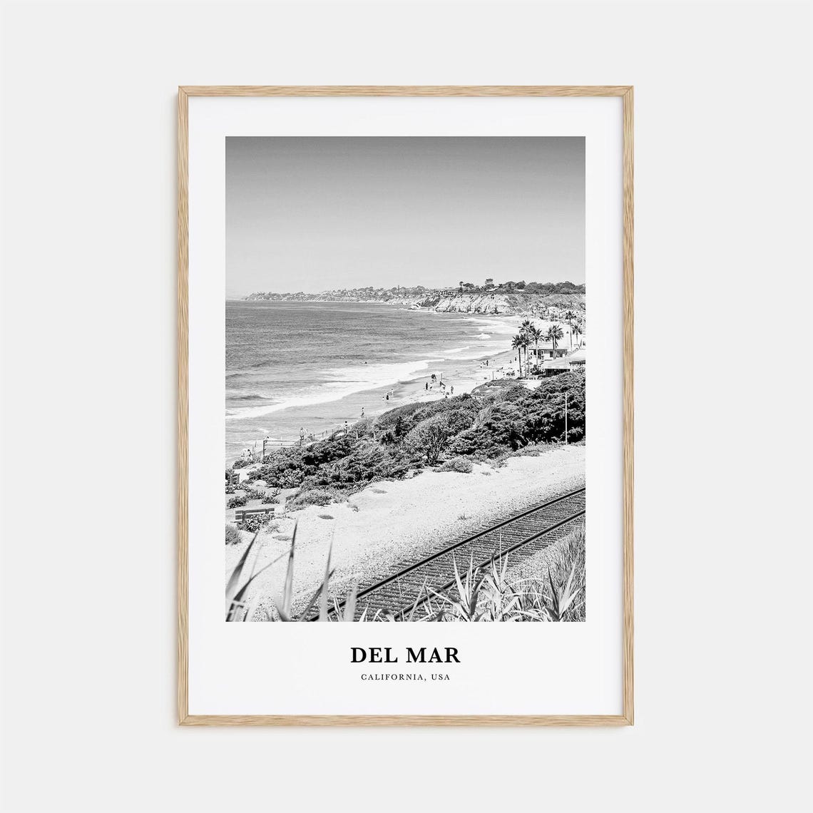 Del Mar California Beach Cliffs and Ocean Train Tracks Poster