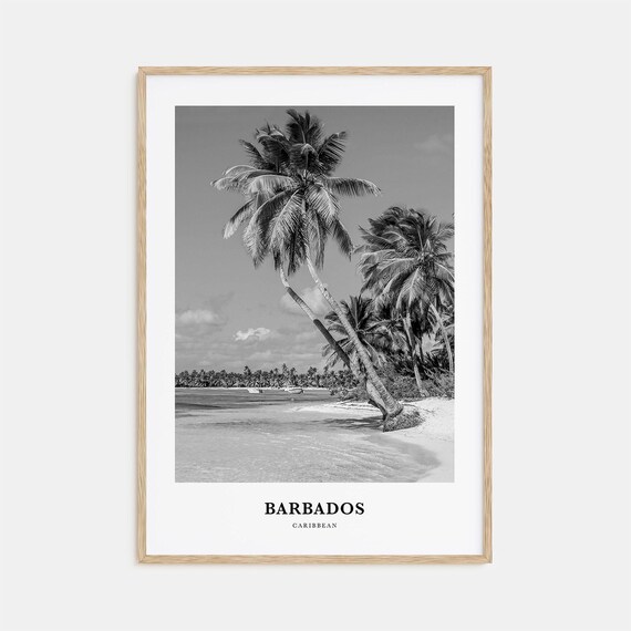 Barbados Caribbean Leaning Palm Trees On A Serene Beach Travel Poster