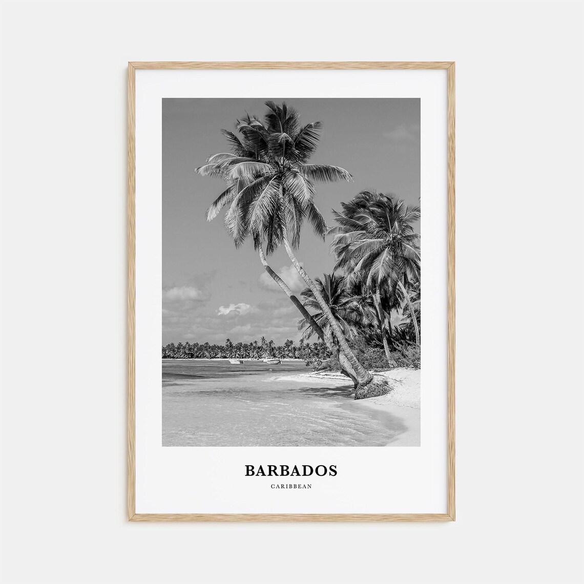 Barbados Caribbean Leaning Palm Trees On A Serene Beach Travel Poster