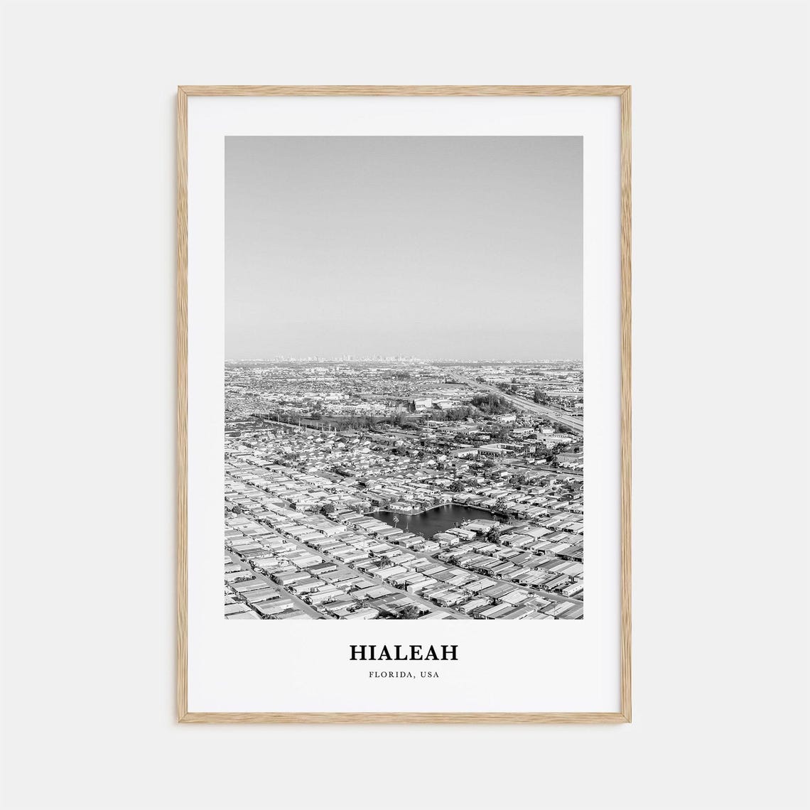 Hialeah Florida Aerial Suburban Grid Black and White Art Poster