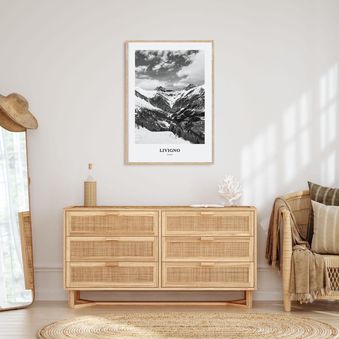 Livigno Italy Snowy Alps Ski Valley Black White Mountain Poster - Image 3
