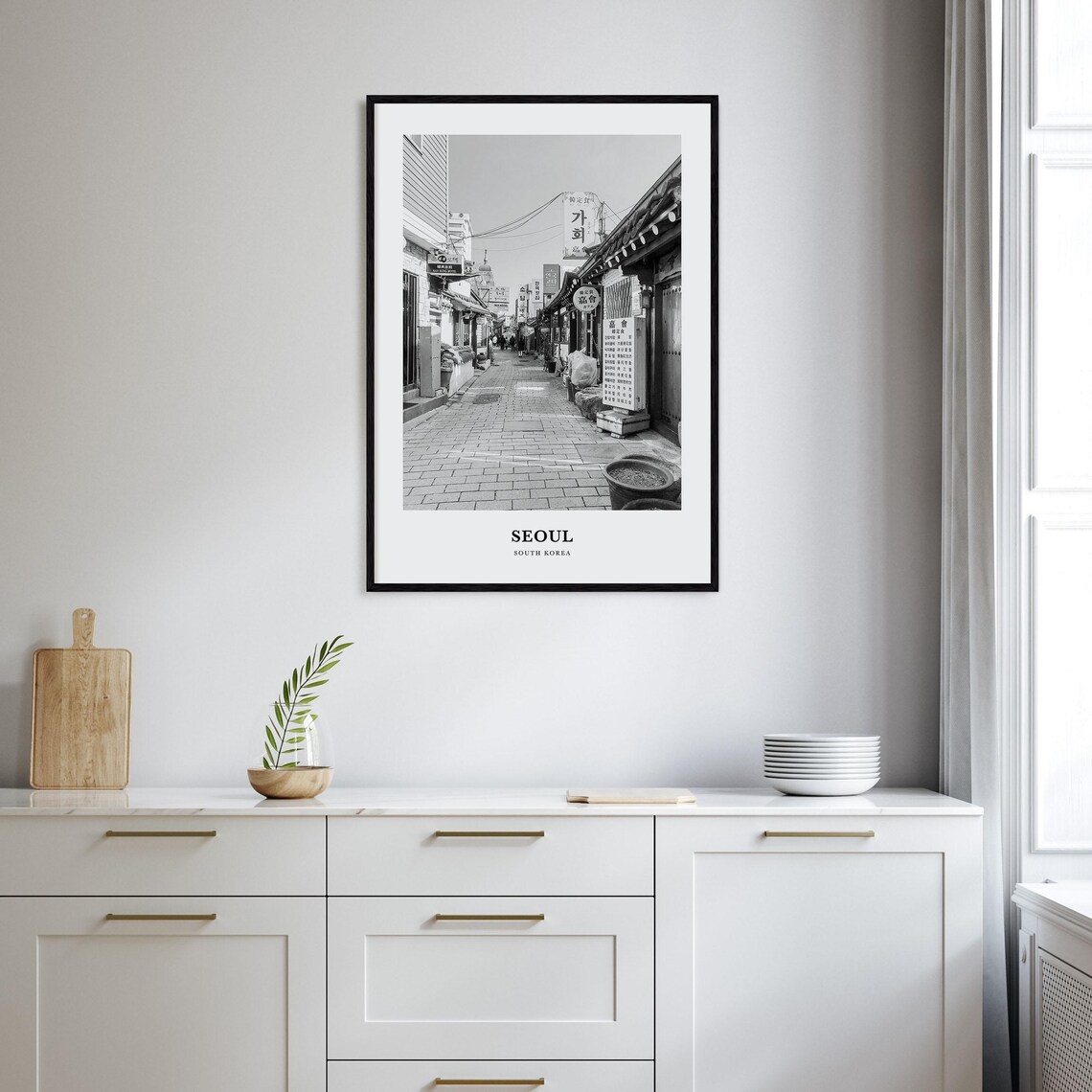 Seoul South Korea Bukchon Hanok Street Black White Travel Poster - Image 2