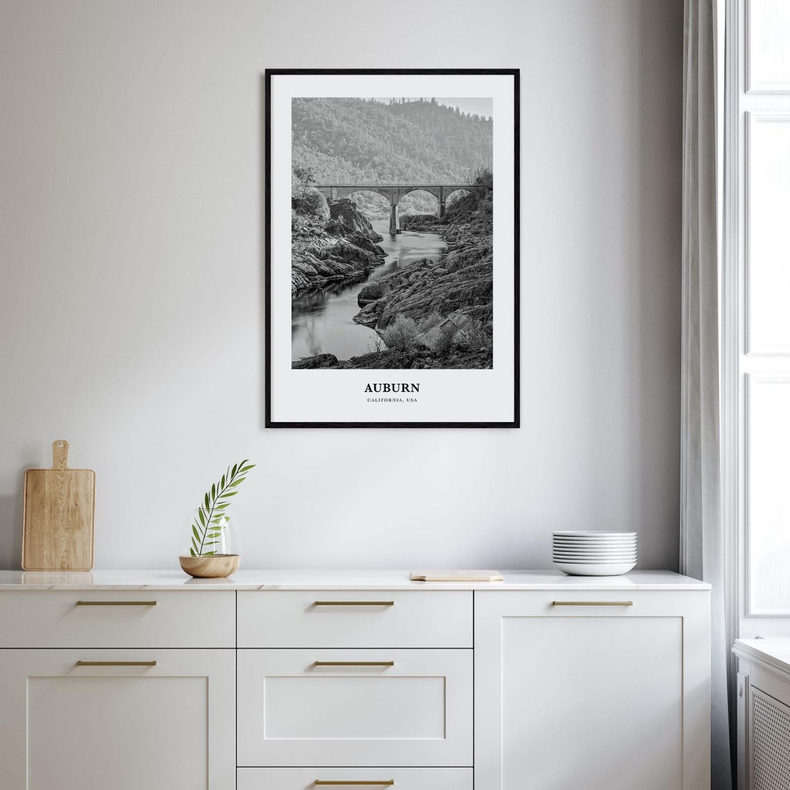 Auburn California Foresthill Bridge River Canyon Black White Poster - Image 2