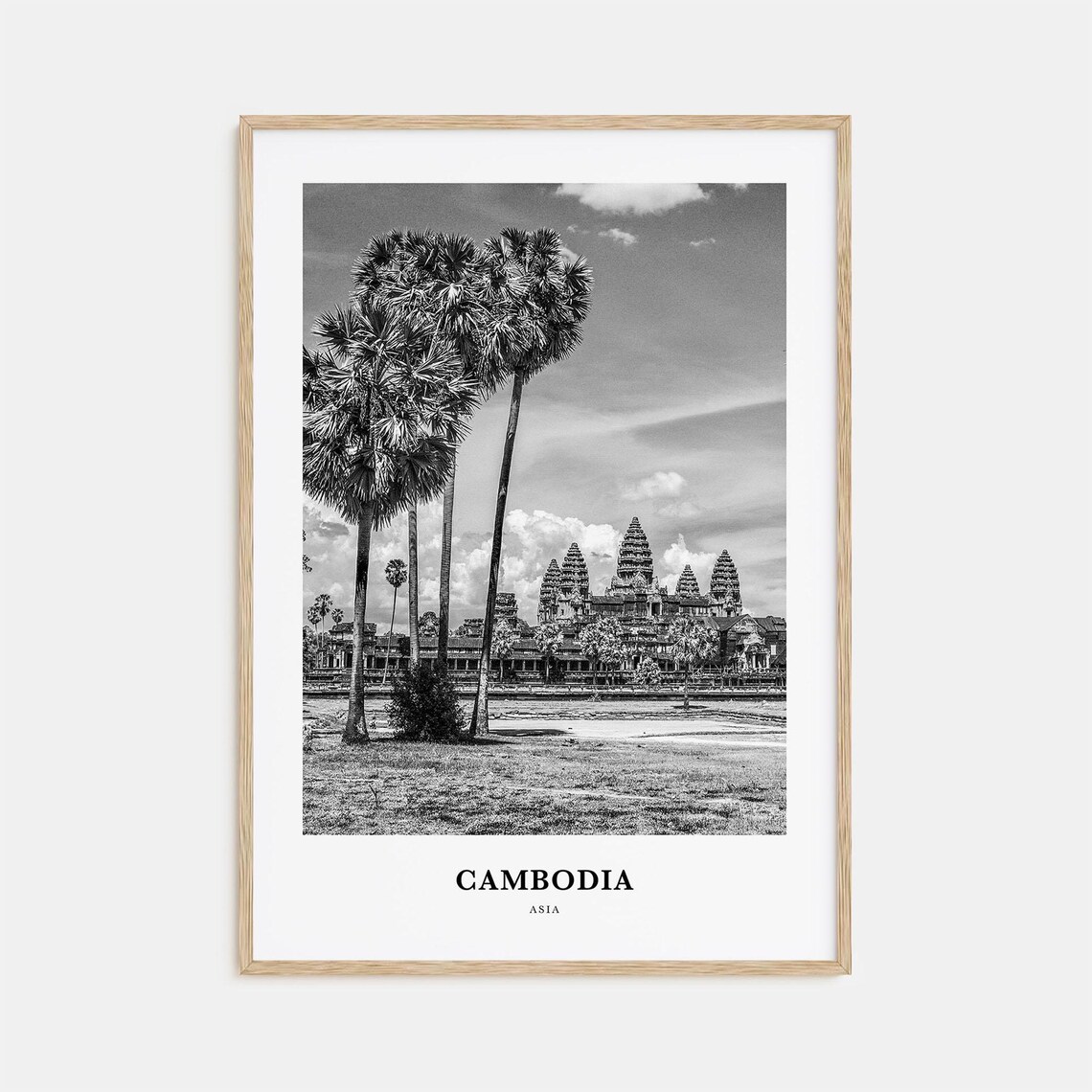 Angkor Wat Cambodia Temple Towers Black and White Travel Poster