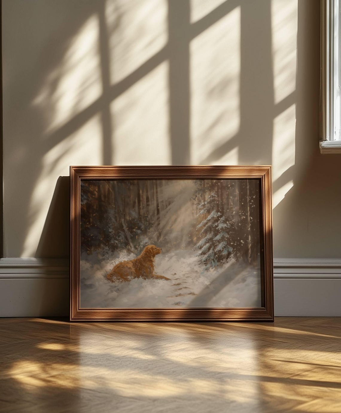 Golden Retriever Painting Dog In Snowy Forest Sunlight Art Print - Image 4