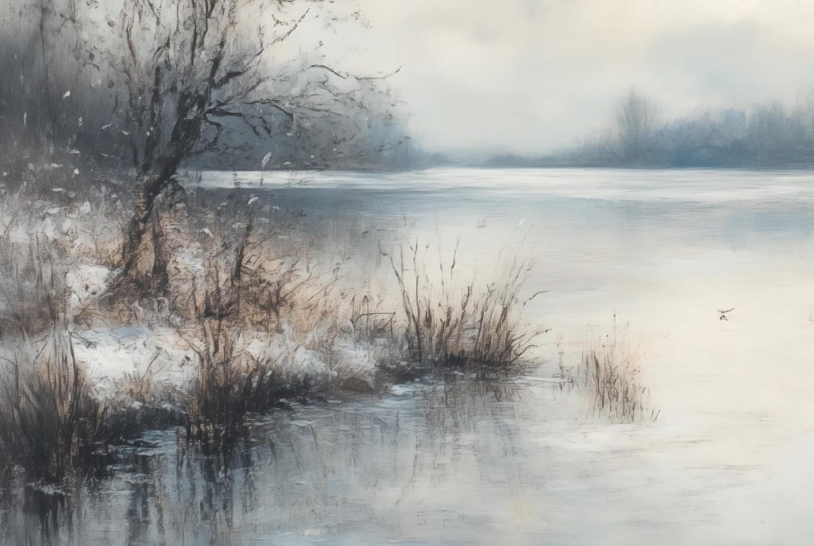 Misty Winter Lake With Bare Trees Antique Style Landscape Poster - Image 5