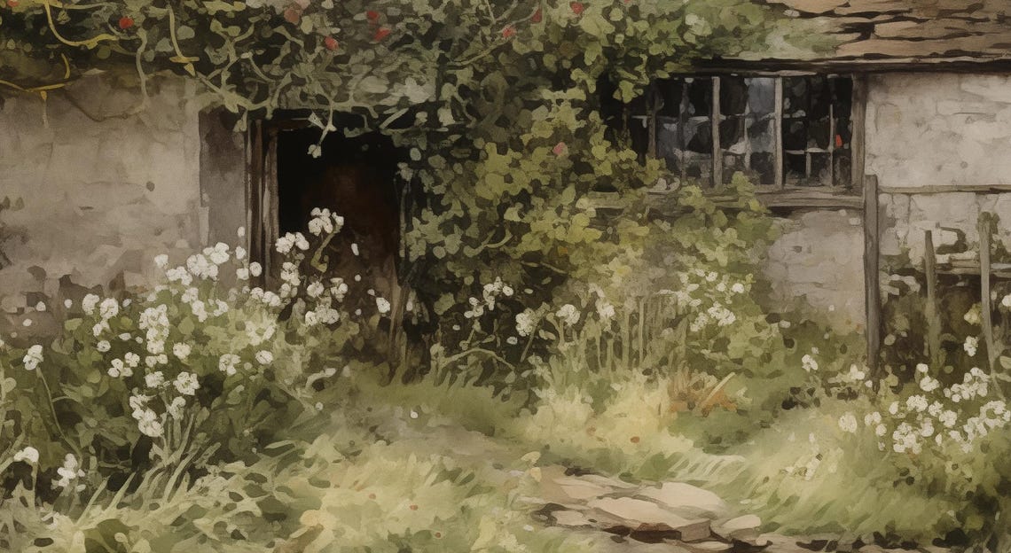 Overgrown English Cottage Painting Lush Green Garden Scene Poster - Image 4