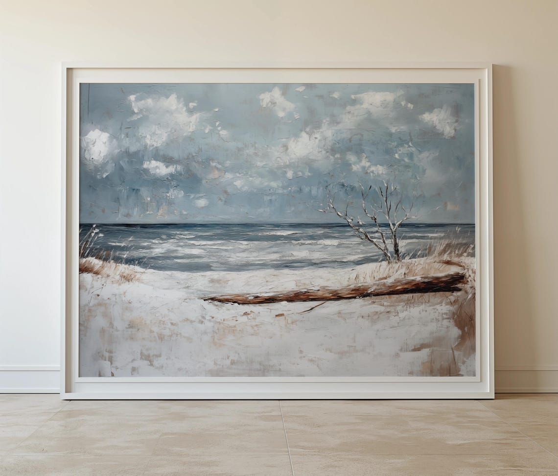 Cold Winter Beach Snowy Driftwood Shore Grey Seascape Poster - Image 7
