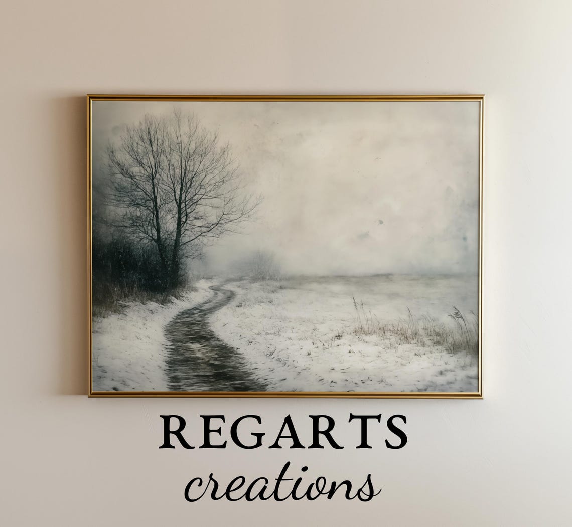 Snowy Path Through Winter Field Bare Tree Misty Country Poster