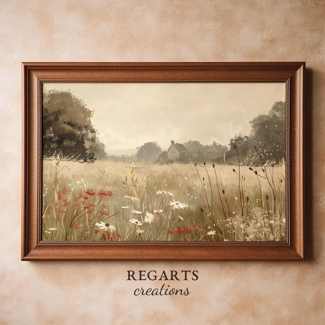 English Meadow Painting Summer Wildflowers And Distant Cottage Poster - Image 4