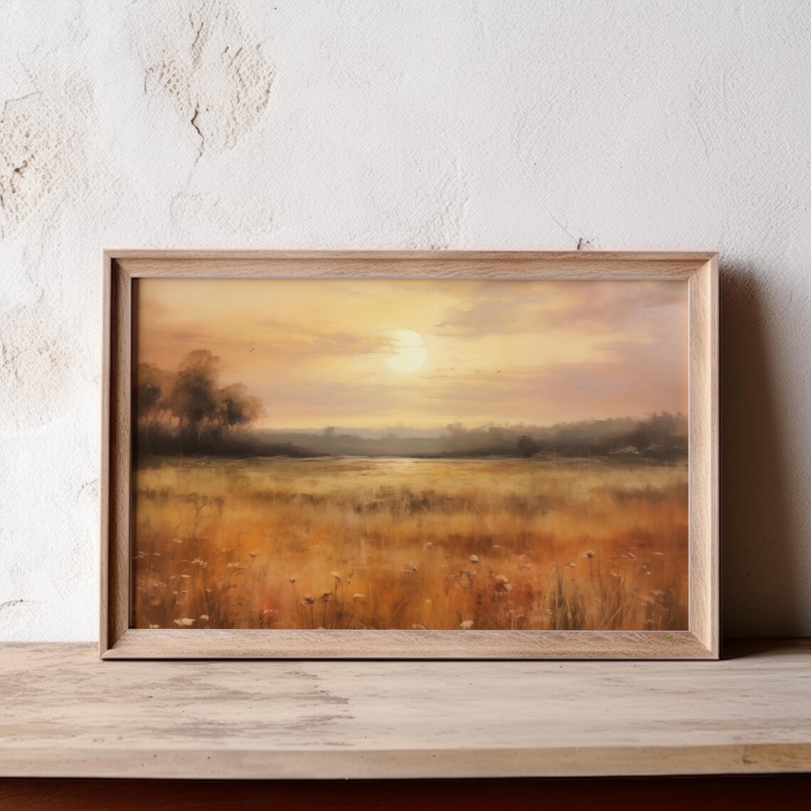 Golden Autumn Meadow Sunset Oil Painting Vintage Landscape Poster - Image 5