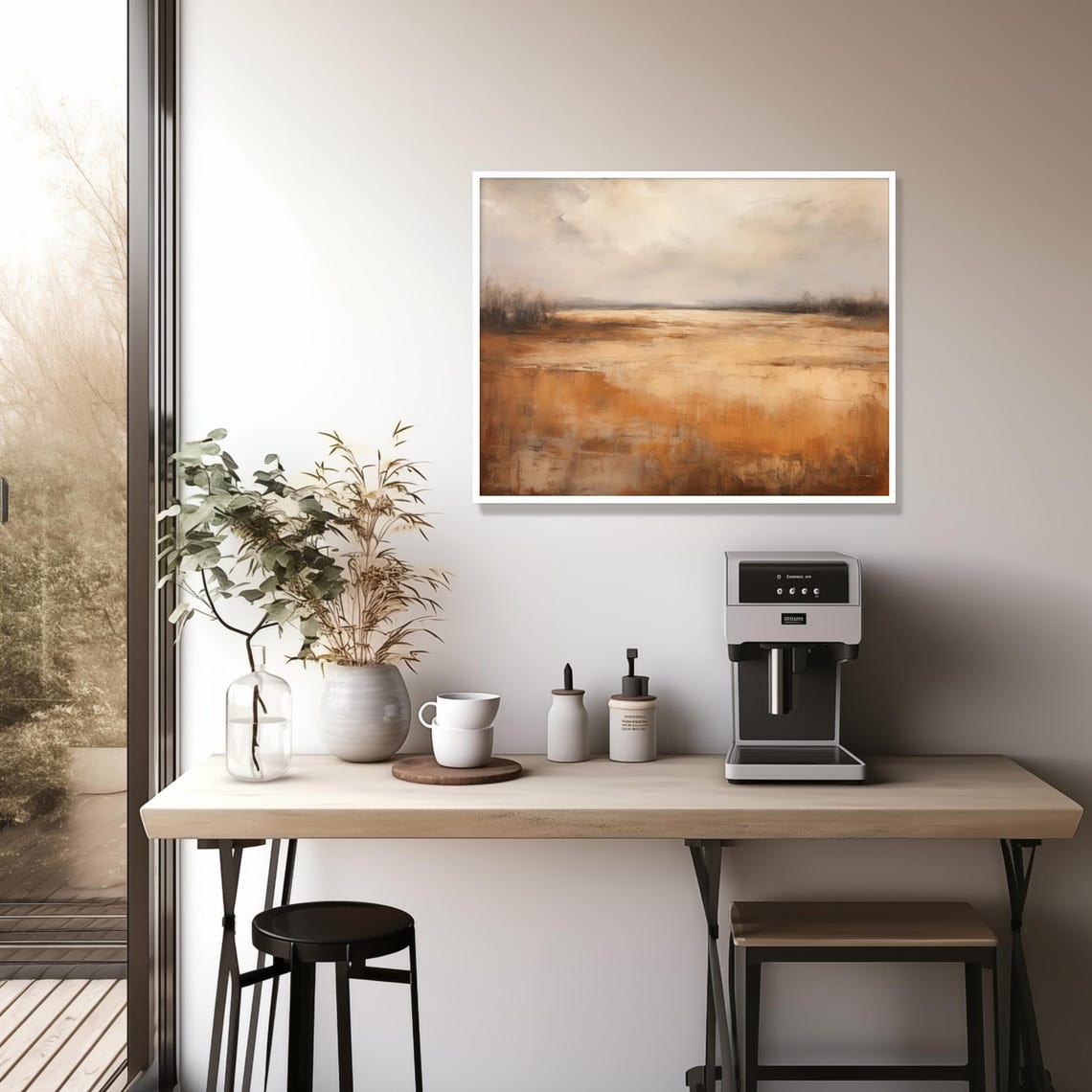 Abstract Landscape Painting Warm Brown Beige Grey Tones Wall Art - Image 5