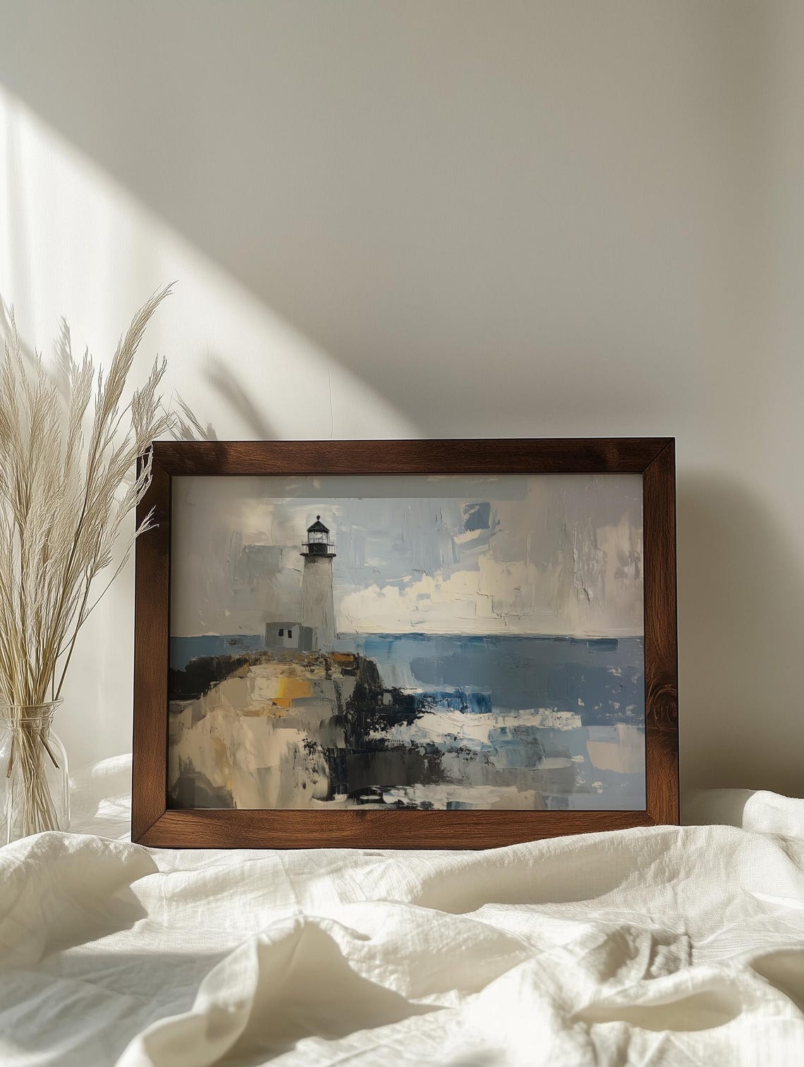 Lighthouse On Rocky Cliffs Abstract Coastal Seascape Blue Poster - Image 8
