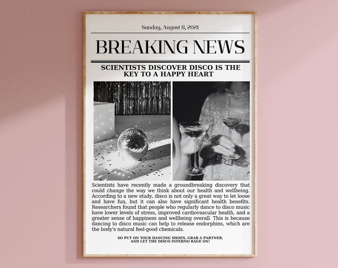 Breaking News Disco Is The Key To A Happy Heart Newspaper Poster