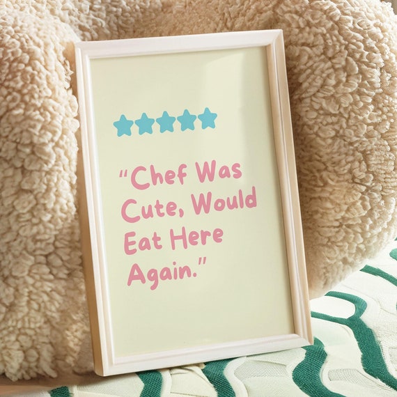 Vibrant Colourful Retro Chef Was Cute Kitchen Wall Art In Pastel Yellow Blue Pink Decor Prints Trendy Print