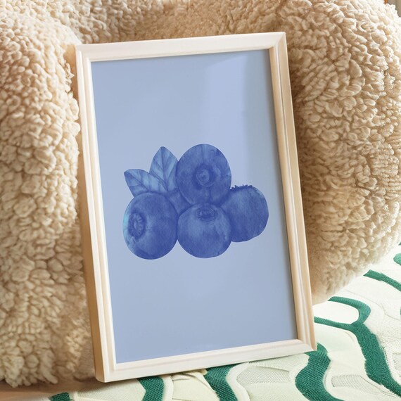 Blueberry Kitchen Nursery Kids Pastel Blue Purple Vibrant Colourful Abstract Retro Wall Decor Prints Trendy Art Print