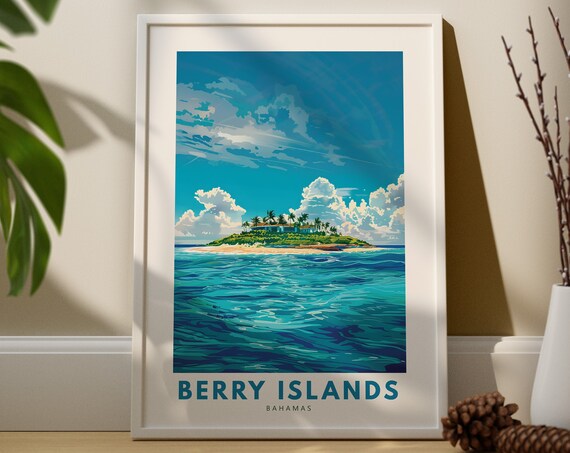 Berry Islands Bahamas Tropical Island Vintage Travel Art Poster