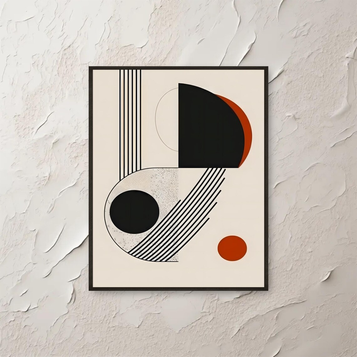 Architectural Abstract Wall Art Black Red Modern Geometric Print Minimalist Line Poster Contemporary Circle Decor Design