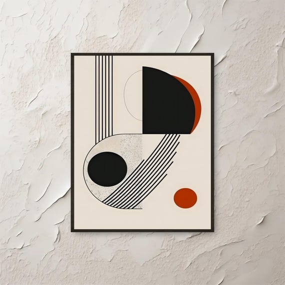 Architectural Abstract Wall Art Black Red Modern Geometric Print Minimalist Line Poster Contemporary Circle Decor Design