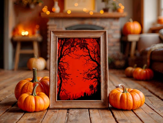 Blood Red Night Bats Graveyard Trees Silhouette Halloween Poster