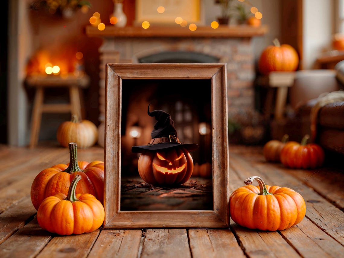 Smiling Jack-O-Lantern In Witch Hat Warm Autumn Halloween Photo Poster