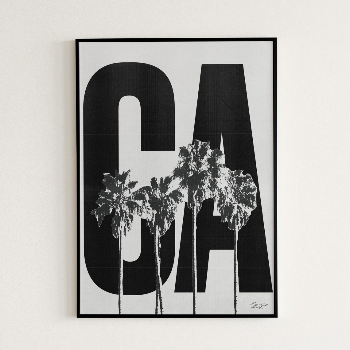 California Palm Tree Silhouette Minimalist Black and White CA Poster