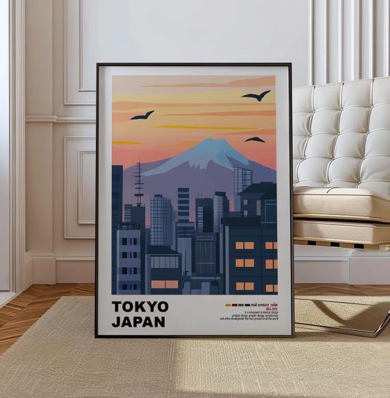 Tokyo Japan Mid Century Modern Architecture Art Print Retro Minimalist City Poster With Geometric Design Bold Mid Century Poster Decor