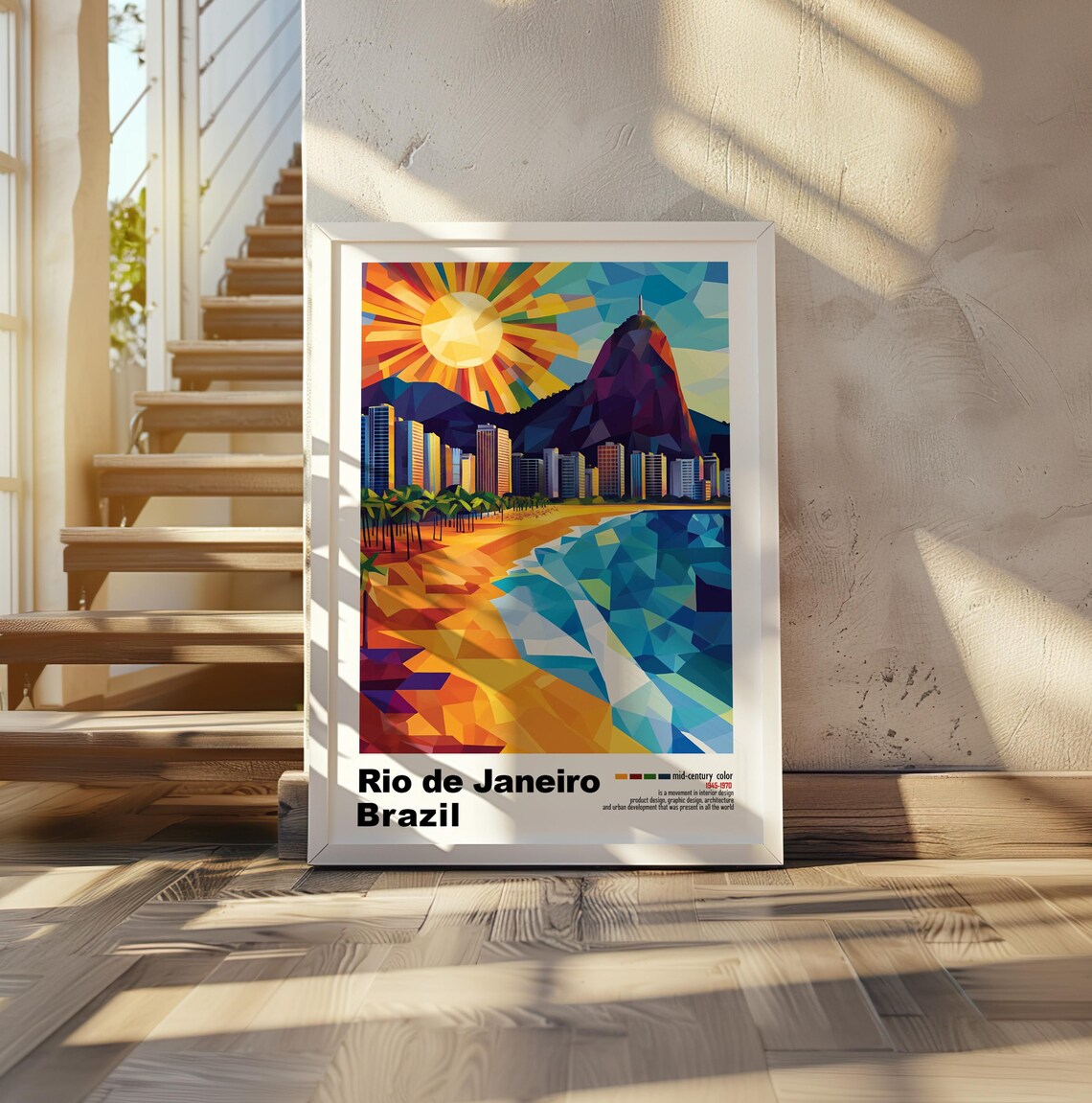 Rio de Janeiro Brazil Copacabana Low Poly Geometric Sun Poster - Image 2