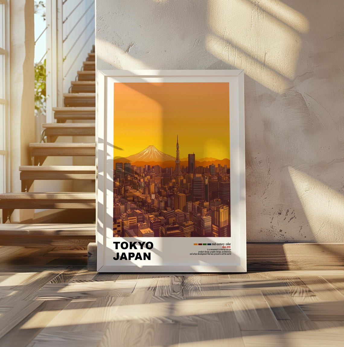 Tokyo Japan Mount Fuji Golden Sunset Skyline Mid Century Poster - Image 2