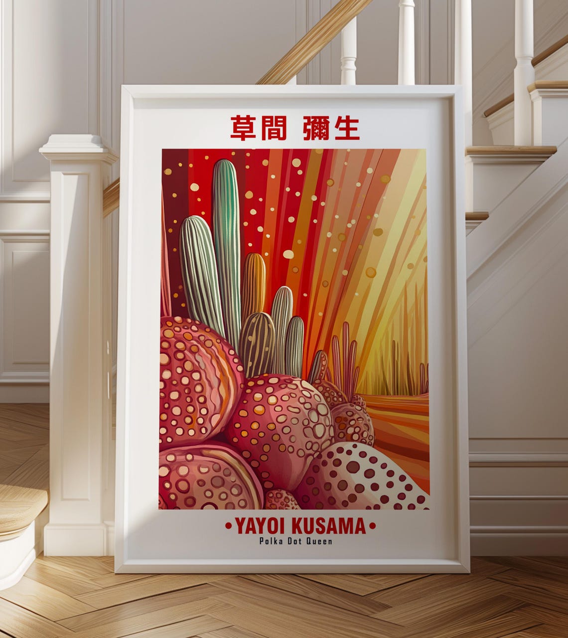 Dotted Barrel Cacti Sunset Radiance Yayoi Kusama Inspired Poster