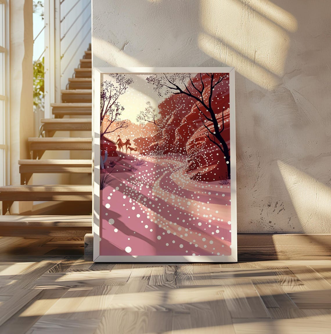 Deer Silhouette in Red Dotted Desert Canyon Kusama Style Poster